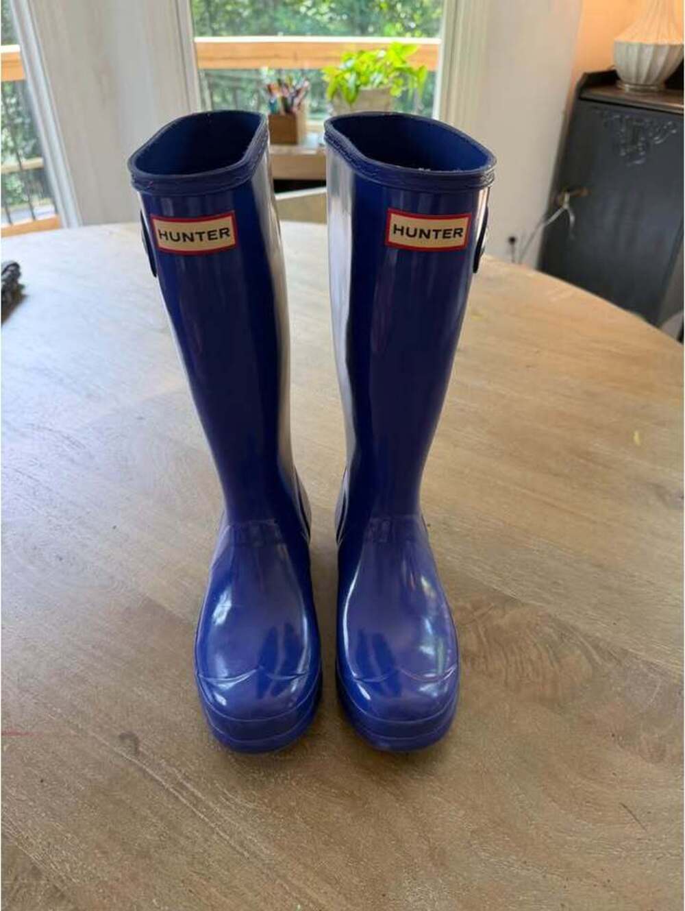 Hunter Original Tall Gloss Rain Boots in Navy Blue, Size US 4